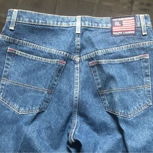 VTG Y2K 90s POLO JEANS RALPH LAUREN MENS 33X30 BANNER Denim BAGGY HIGH RISE FLAG